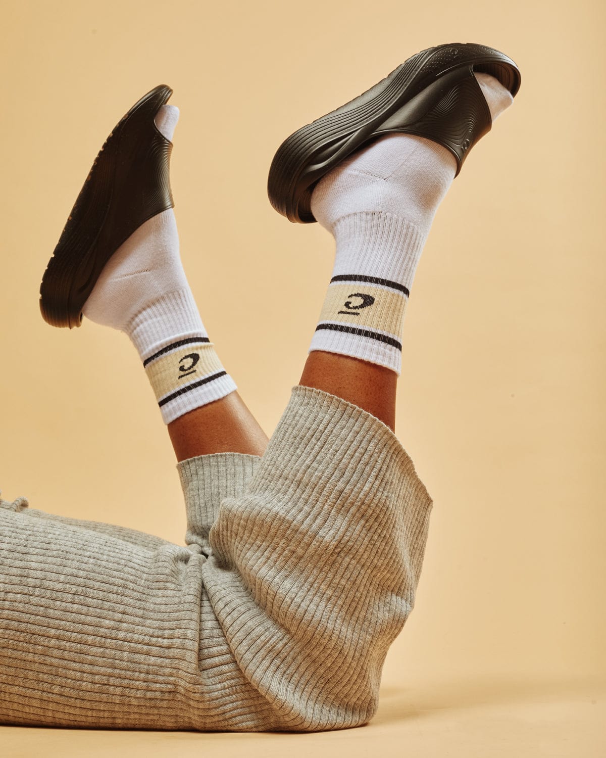 Crew Socks - White / Sand Retro Stripe - Image 2